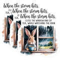 (3 Pack) Storm Watching Decals - Bunny Tea Party - Rainy Day Decals - 3 Inches On Longest Side - Easy Peel & Apply - Made in USA - 3MCS7516