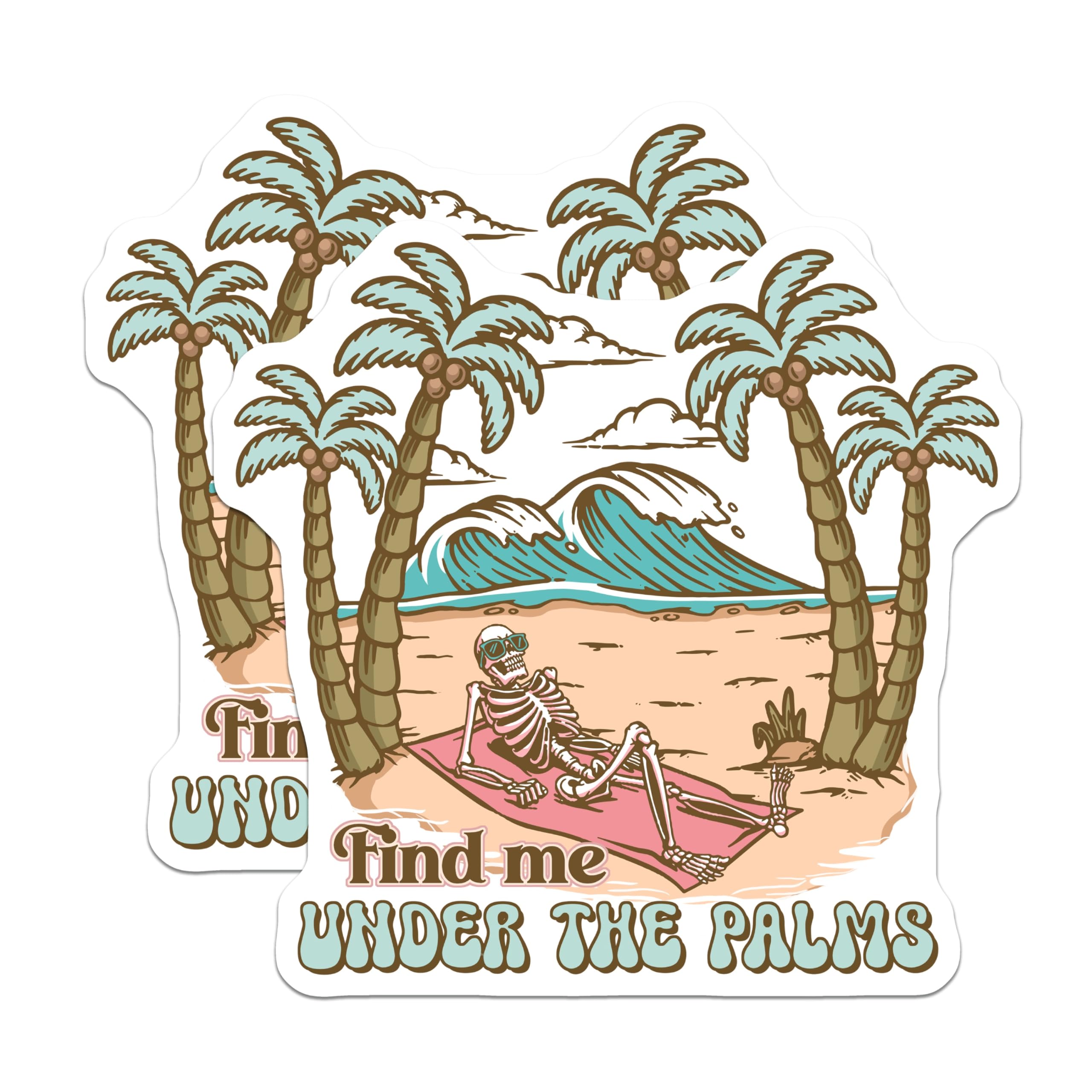 (2 Pack) Beach Skeleton Magnets - Palm Tree Decor - Coastal Scene Refrigerator Magnets - 5" On Longest Side - Premium Magnet - for Cars, Refrigerators, Toolboxes, Lockers - Made in USA - MAG18643