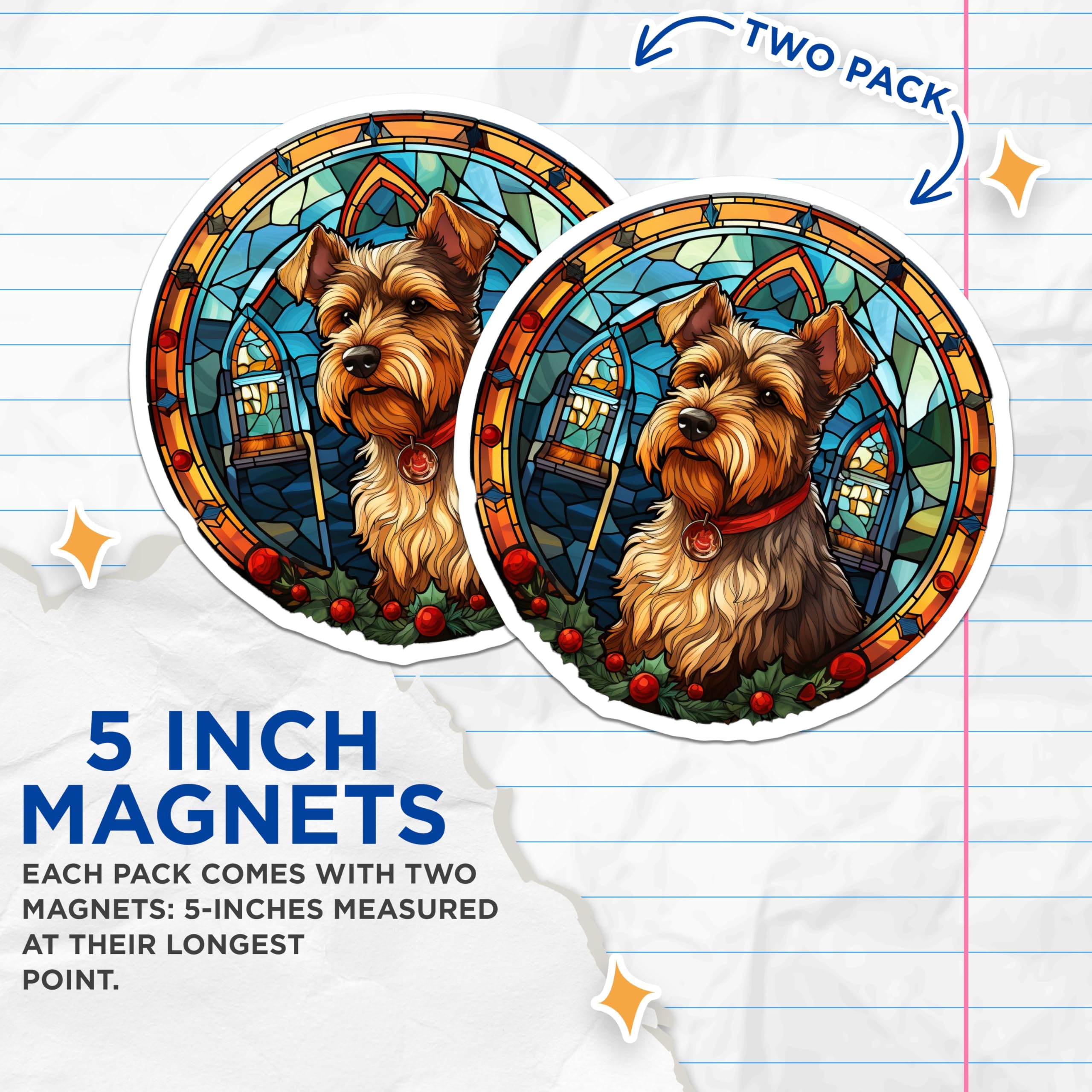 (2 Pack) Yorkshire Terrier Dog Magnets - Stained Glass Art Yorkie - Pet Owner Refrigerator Decor Accent - 5 Inches On Longest Side - Thick Durable Magnet - Made in USA - MAG24808