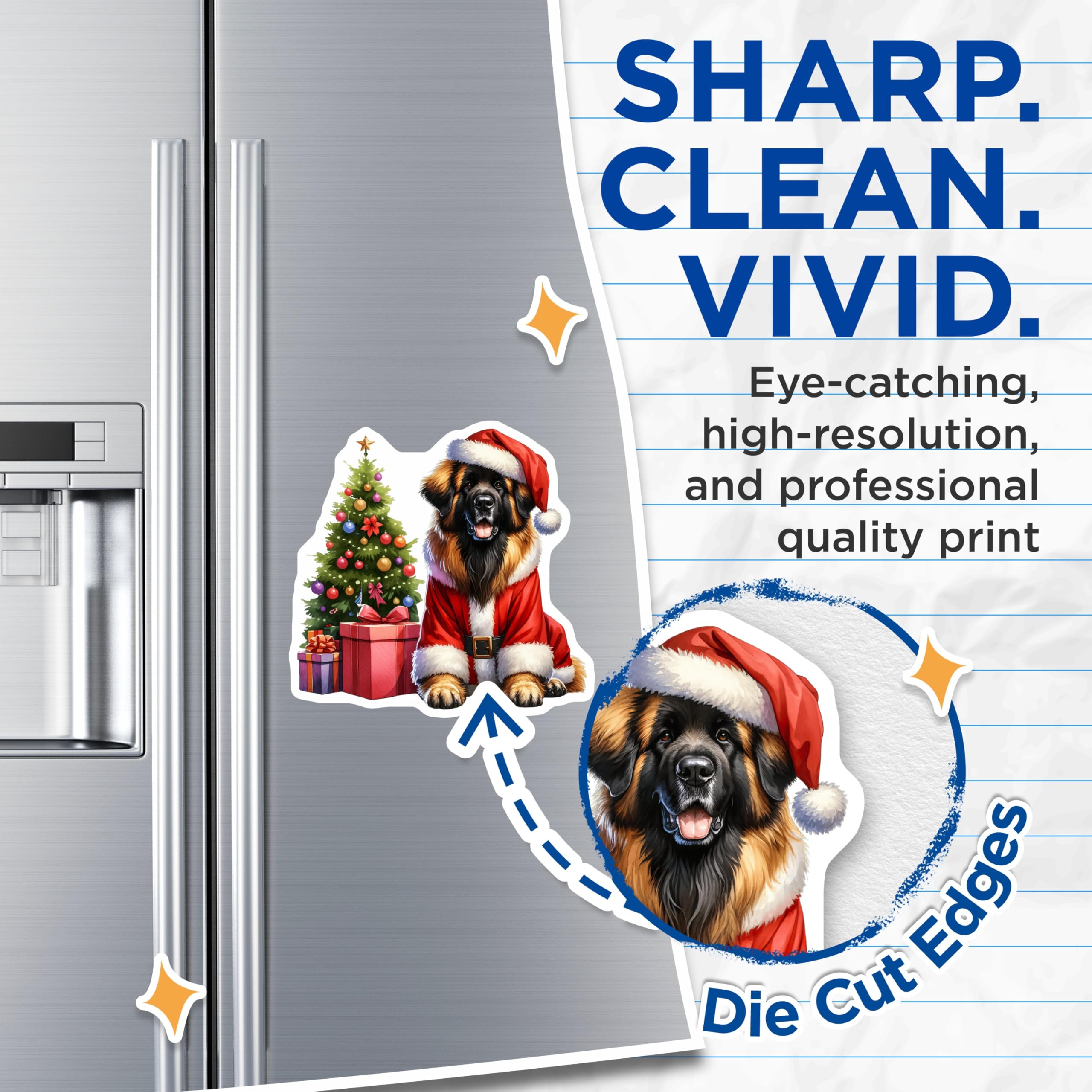 (2 Pack) Santa Dog Magnets - Christmas Leonberger Decor - Holiday Pet Lover Art - 5 Inches On Longest Side - Thick Durable Magnet - Made in USA - MAG30370