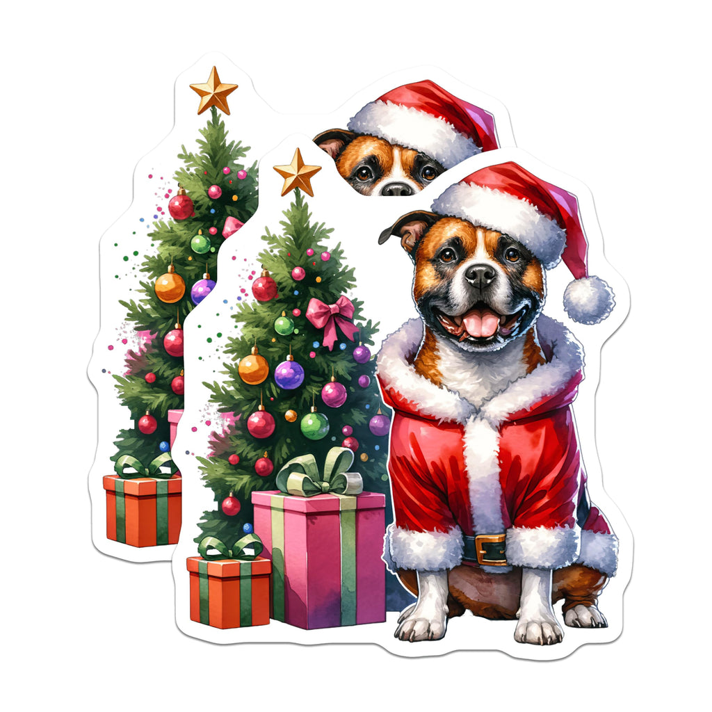 (2 Pack) Santa Dog Christmas Magnets - Holiday Canine Decor - Pet Lover Festive Artwork - 5 Inches On Longest Side - Thick Durable Magnet - Made in USA - MAG30099