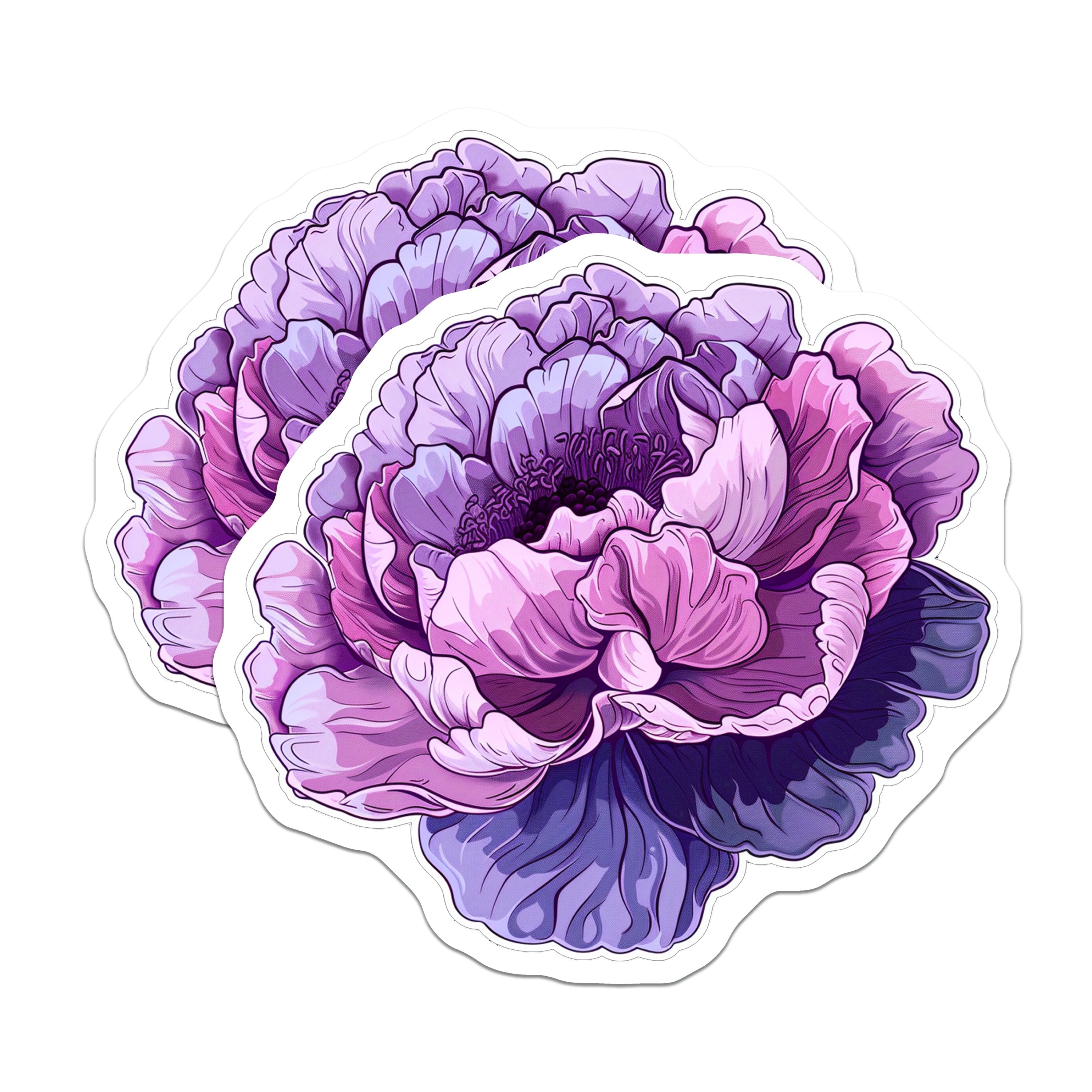 (2 Pack) Purple Peony Flower Magnets - Vibrant Botanical Decor - Floral Fridge Art - Aesthetic Home Accent - 5 Inches On Longest Side - Thick Durable Magnet - Made in USA - MAG36676