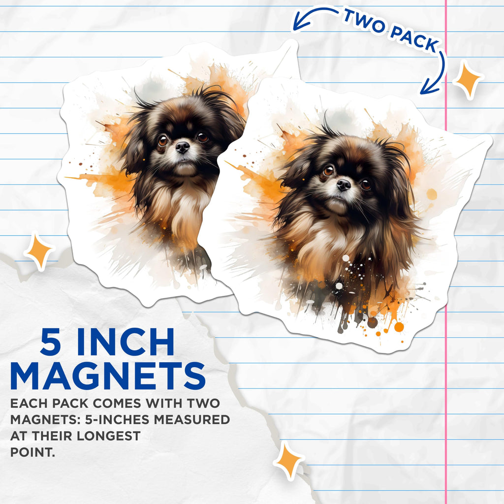 (2 Pack) Pekingese Dog Magnets - Watercolor Pet Art - Animal Lover Decor - 5 Inches On Longest Side - Thick Durable Magnet - Made in USA - MAG29031