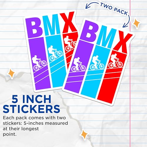 (2 Pack) BMX Stickers - Bicycle Decal Stickers - Extreme Sports Stickers - Cool BMX Art Stickers - 5" On Longest Side - Sticks to Smooth Flat Surfaces - Made in USA - BMCS4783