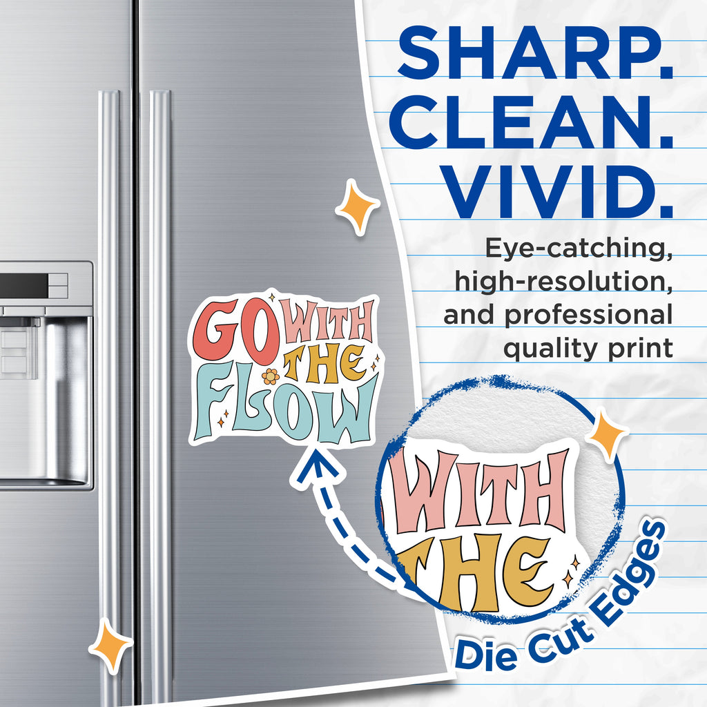 (2 Pack) Go with The Flow Magnets - Retro Affirmation Decor - Groovy Boho Fridge Locker Accessories - 5 Inches On Longest Side - Thick Durable Magnet - Made in USA - MAG37317