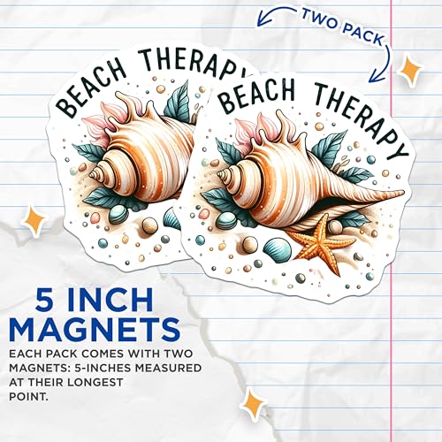 (2 Pack) Beach Therapy Magnets Magnets - Ocean Shells - Coastal Decor - 5" On Longest Side - Made in USA - Sticks to Refrigerators & Metal Surfaces - MAG9299