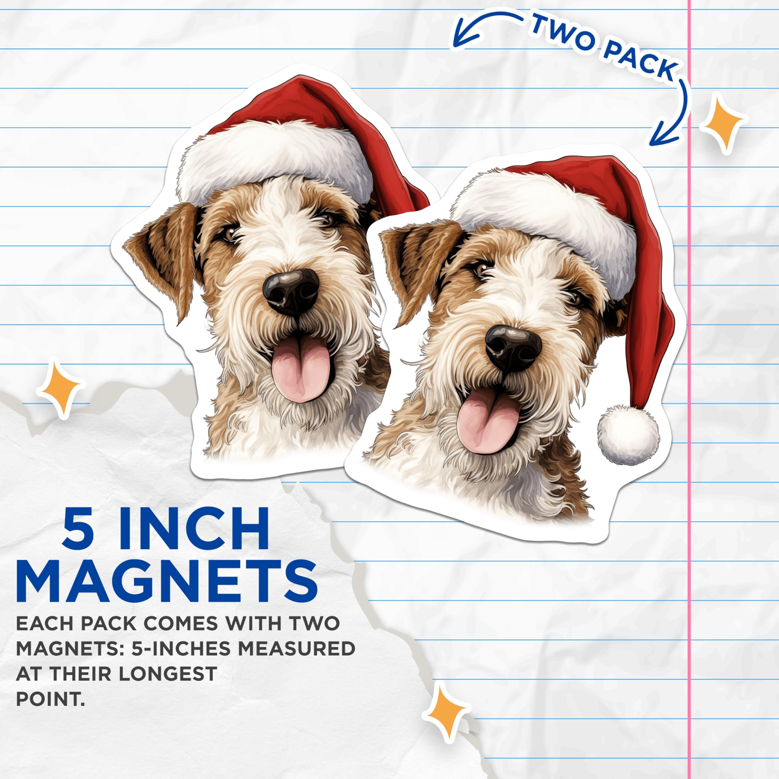 (2 Pack) Christmas Dog Magnets - Scruffy Terrier Santa Hat - Holiday Pet Fridge Decoration - 5 Inches On Longest Side - Thick Durable Magnet - Made in USA - MAG26426