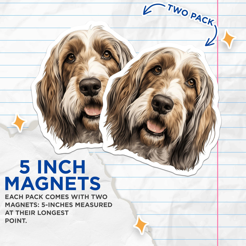 (2 Pack) Basset Griffon Vendeen Magnets - Scruffy Dog Breed Art - Hound Lover Decor - 5 Inches On Longest Side - Thick Durable Magnet - Made in USA - MAG23277