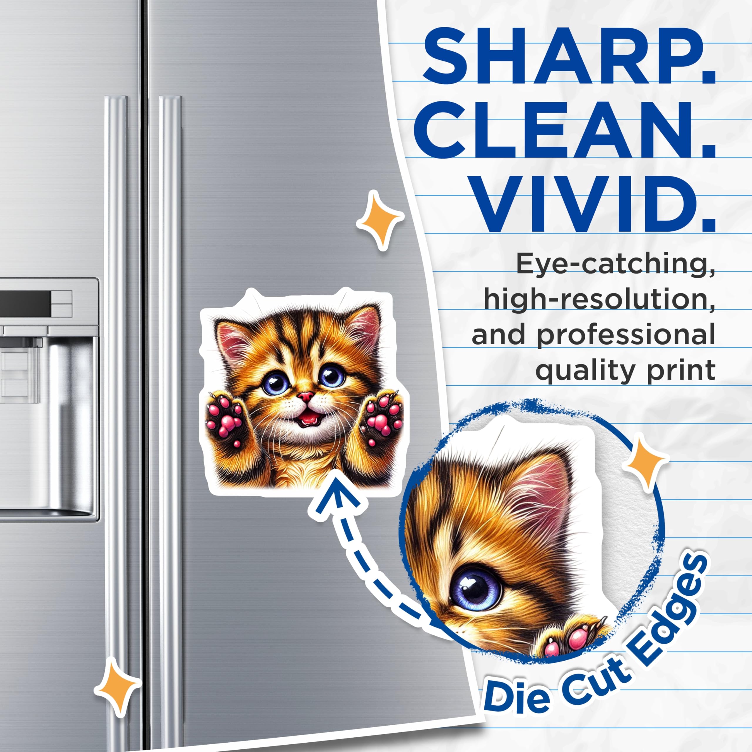 (2 Pack) Cute Kitten Magnets - Fridge Decor - Tabby Cat Refrigerator Magnets - 5" On Longest Side - Premium Magnet - for Cars, Refrigerators, Toolboxes, Lockers - Made in USA - MAG15793