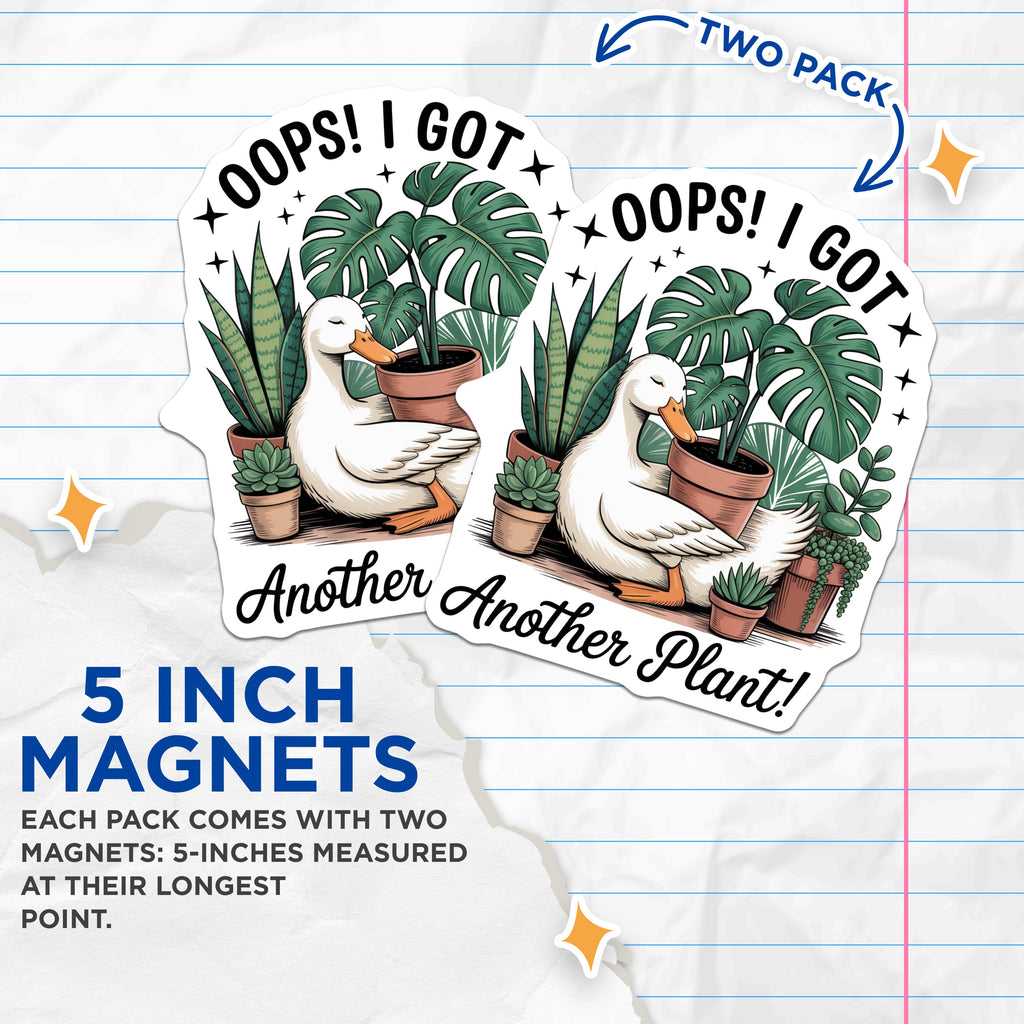 (2 Pack) Funny Houseplant Magnets - Duck Plant Lover - Botanical Fridge Decor - Plant Parent Humour - 5 Inches On Longest Side - Thick Durable Magnet - Made in USA - MAG39715