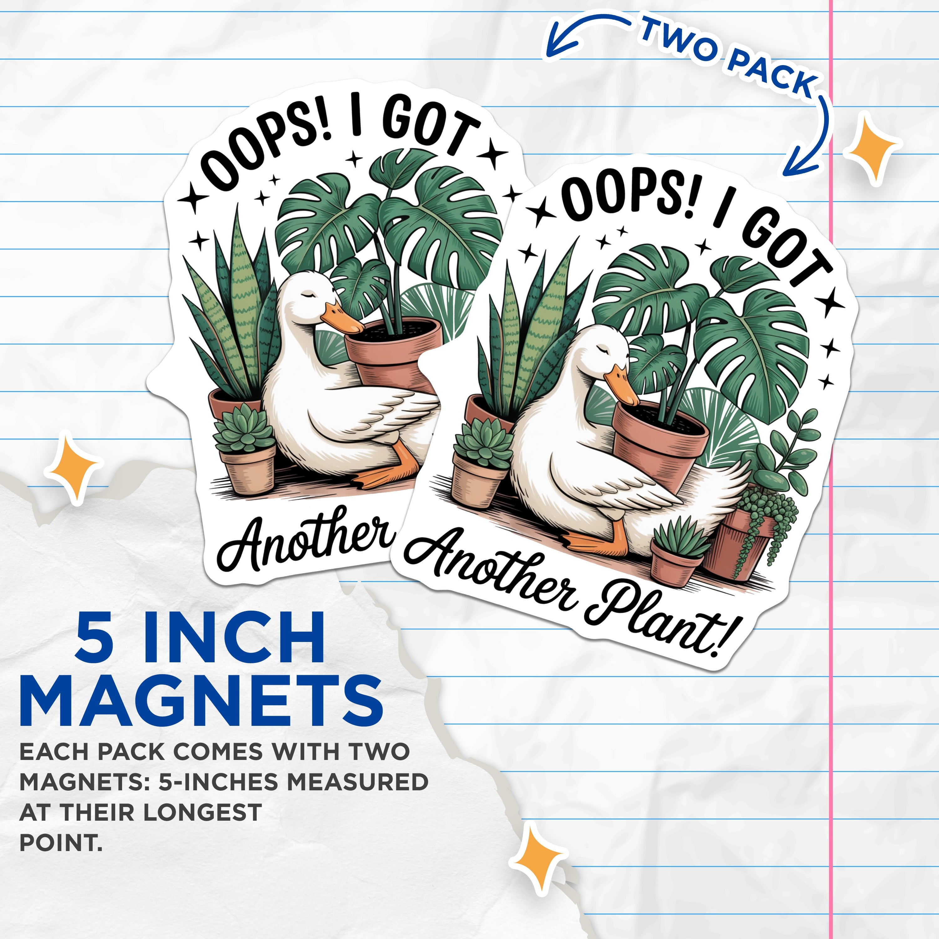(2 Pack) Funny Houseplant Magnets - Duck Plant Lover - Botanical Fridge Decor - Plant Parent Humour - 5 Inches On Longest Side - Thick Durable Magnet - Made in USA - MAG39715