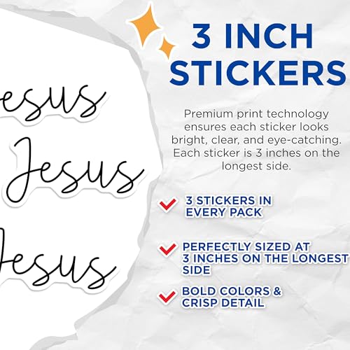 (3 Pack) Jesus Decals - Christian Stickers - Laptop Decals- 3 Inches On Longest Side - Easy Peel & Apply - Made in USA - 3MCS5716