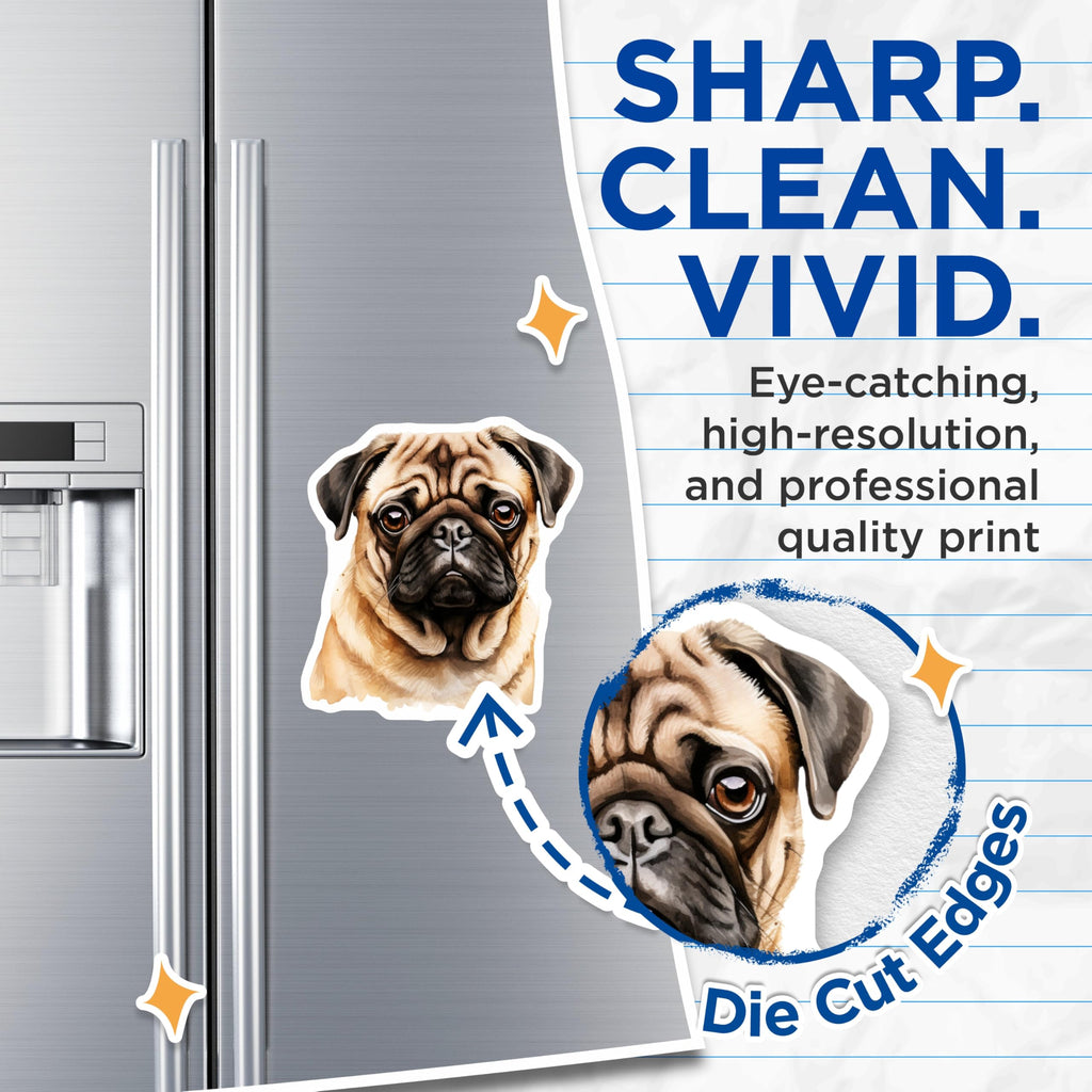 (2 Pack) Cute Pug Magnets - Watercolor Dog Decor - Pet Owner Appreciation - 5 Inches On Longest Side - Thick Durable Magnet - Made in USA - MAG26967
