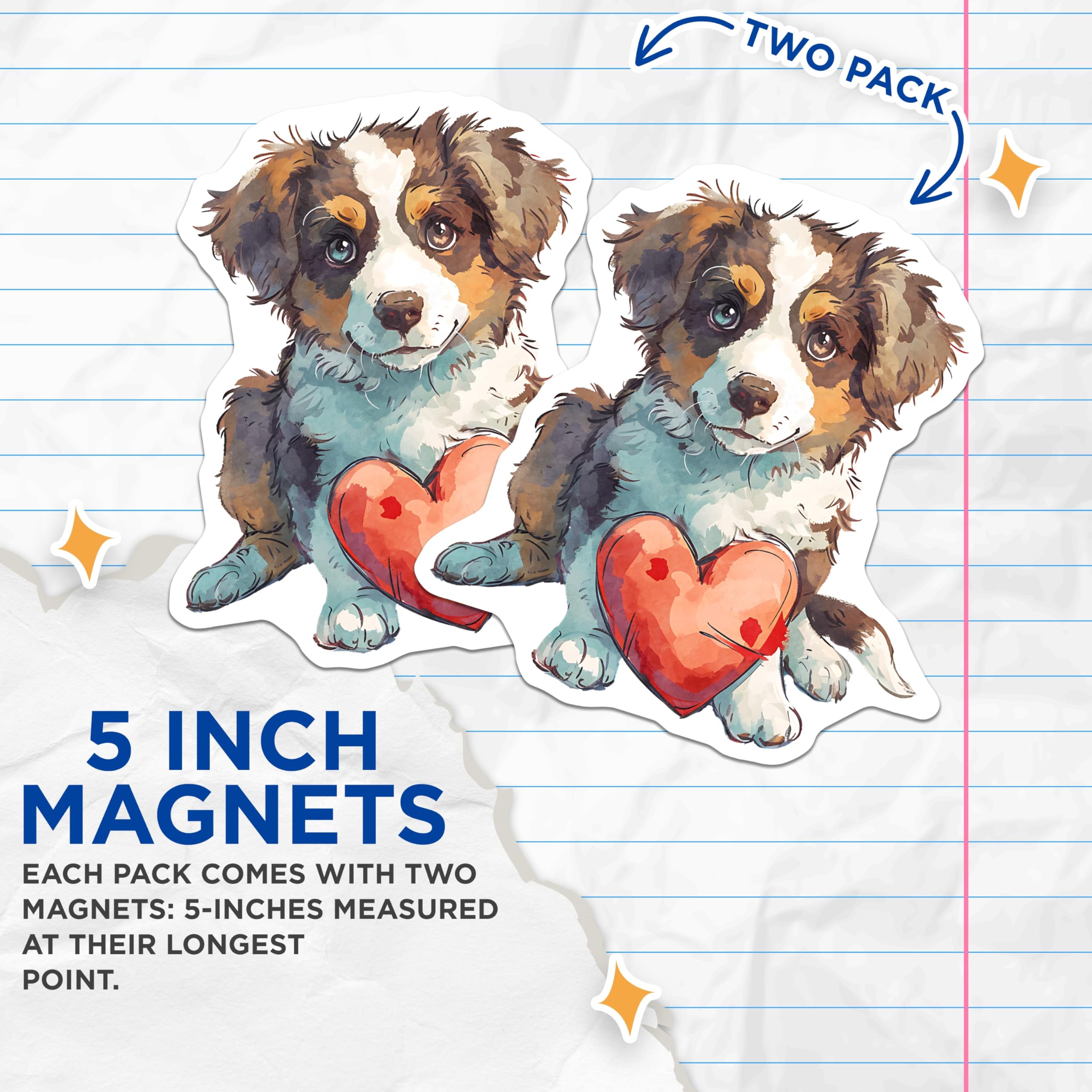 (2 Pack) Aussie Dog Magnets - Heart Magnet - Australian Shepherd Home Decor - 5" On Longest Side - Premium Magnet - for Cars, Refrigerators, Toolboxes, Lockers - Made in USA - MAG16536