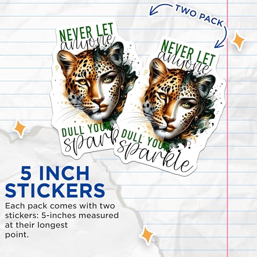 (2 Pack) Motivational Leopard Stickers - Inspirational Animal Decals - Unique Art Designs - 5" On Longest Side - Sticks to Smooth Flat Surfaces - Made in USA - BMCS9238