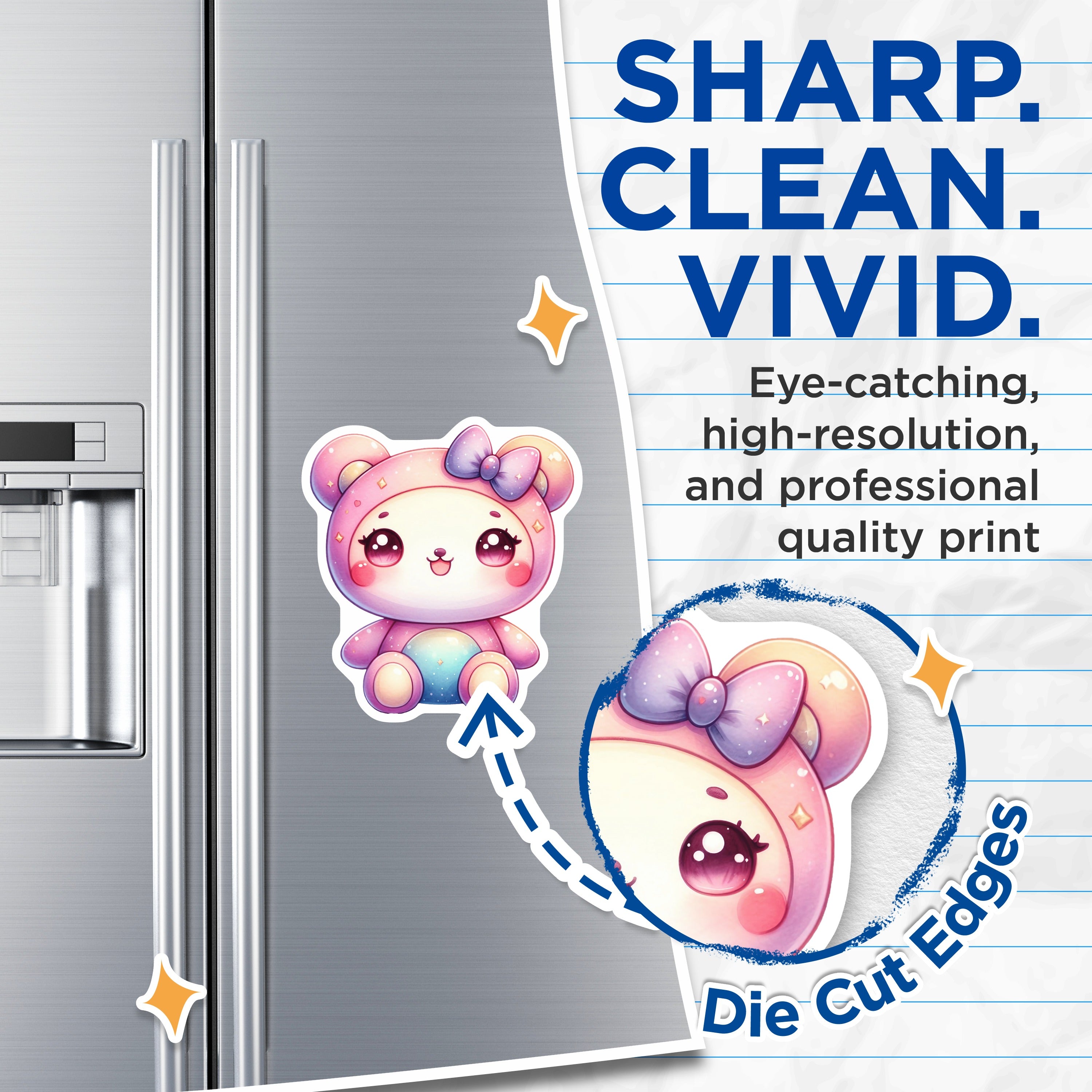 (2 Pack) Kawaii Bear Magnets - Cute Pastel Animal Fridge Decor - Dreamy Aesthetic Character Magnet - 5 Inches On Longest Side - Thick Durable Magnet - Made in USA - MAG38938