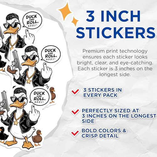 (3 Pack) Duck and Roll Decals - Gangster Duck Sticker - Laptop Decals - 3 Inches On Longest Side - Easy Peel & Apply - Made in USA - 3MCS8297