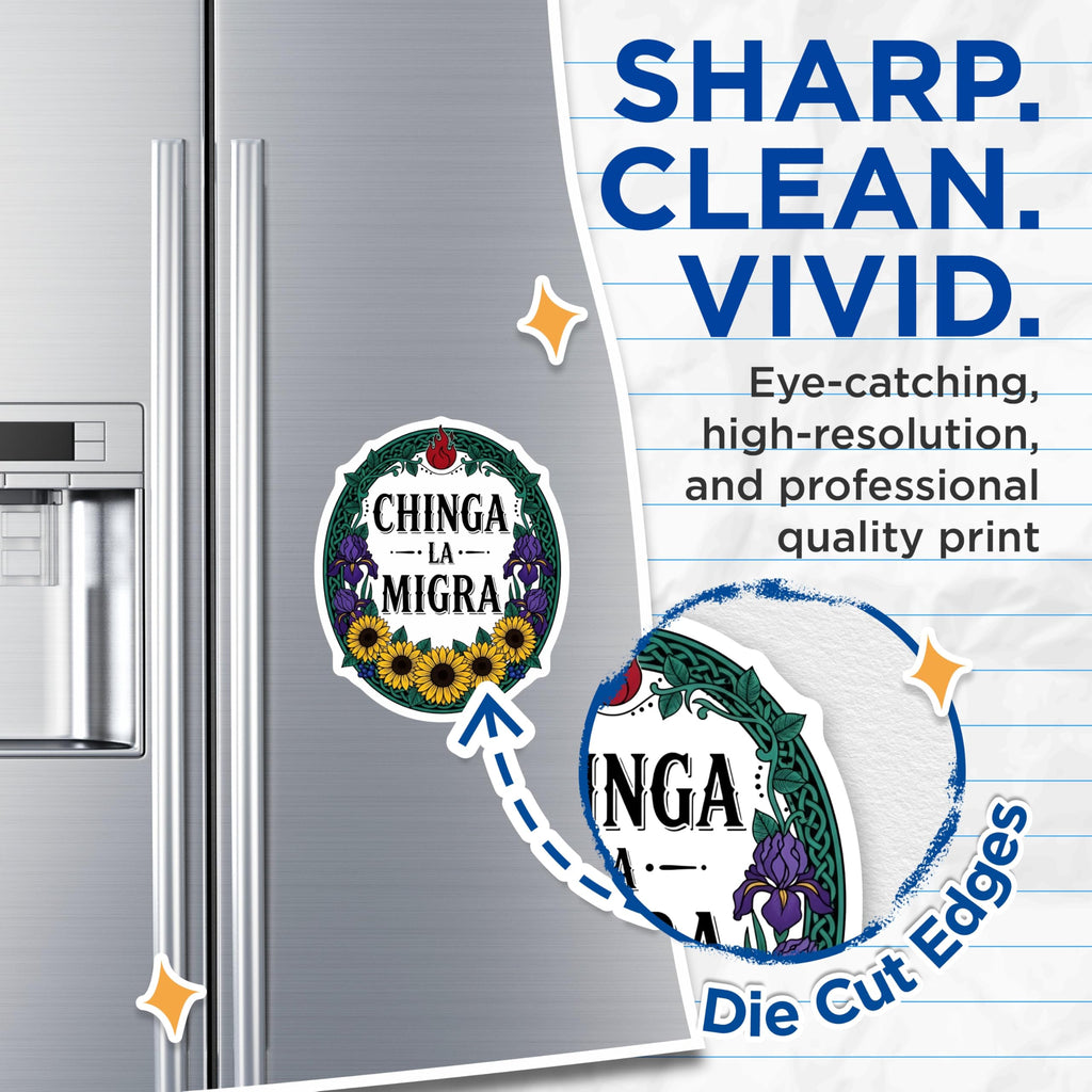 (2 Pack) Chinga La Migra Magnets - Immigrant Rights Activist Decor - Social Justice Floral Statement - 5 Inches On Longest Side - Thick Durable Magnet - Made in USA - MAG29465