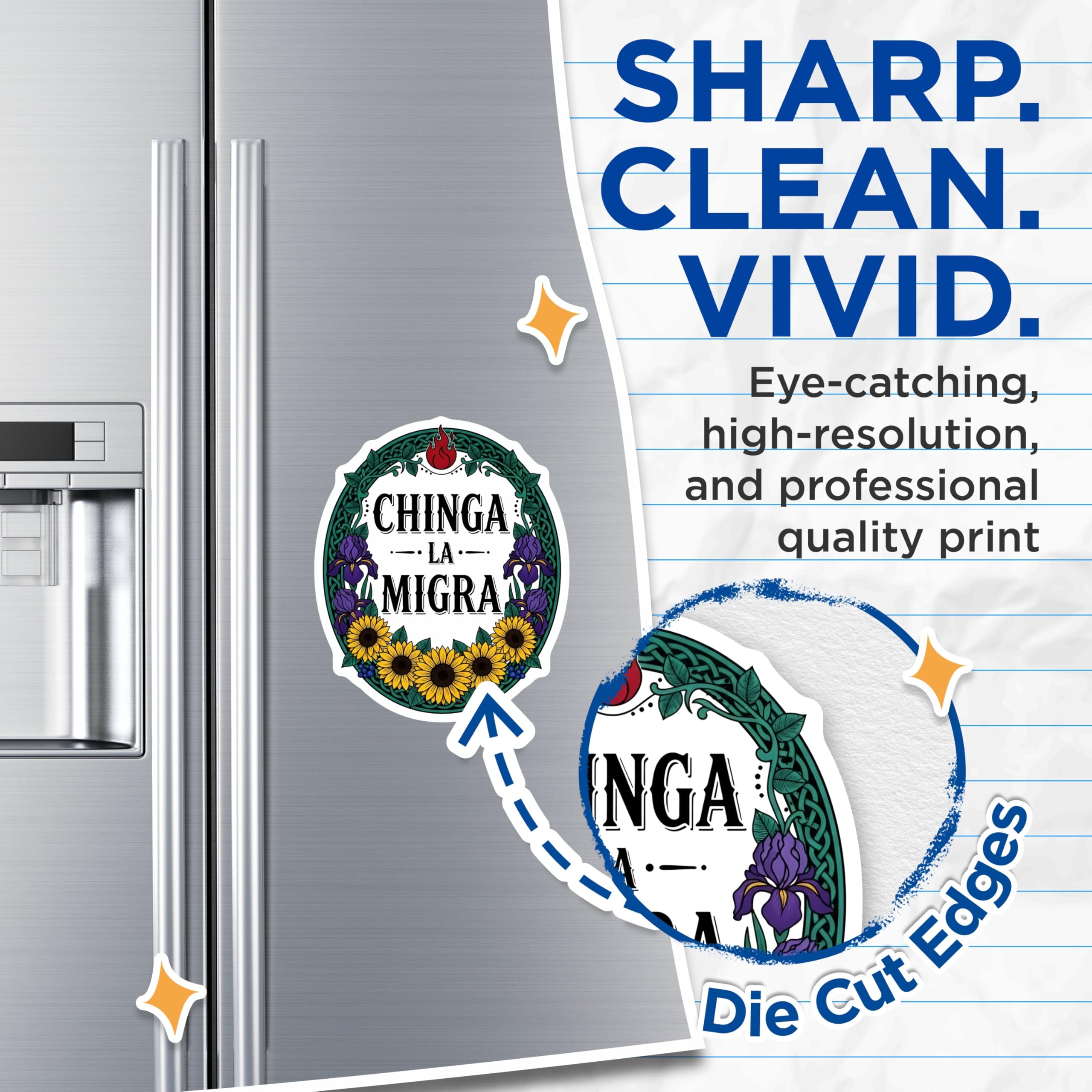 (2 Pack) Chinga La Migra Magnets - Immigrant Rights Activist Decor - Social Justice Floral Statement - 5 Inches On Longest Side - Thick Durable Magnet - Made in USA - MAG29465