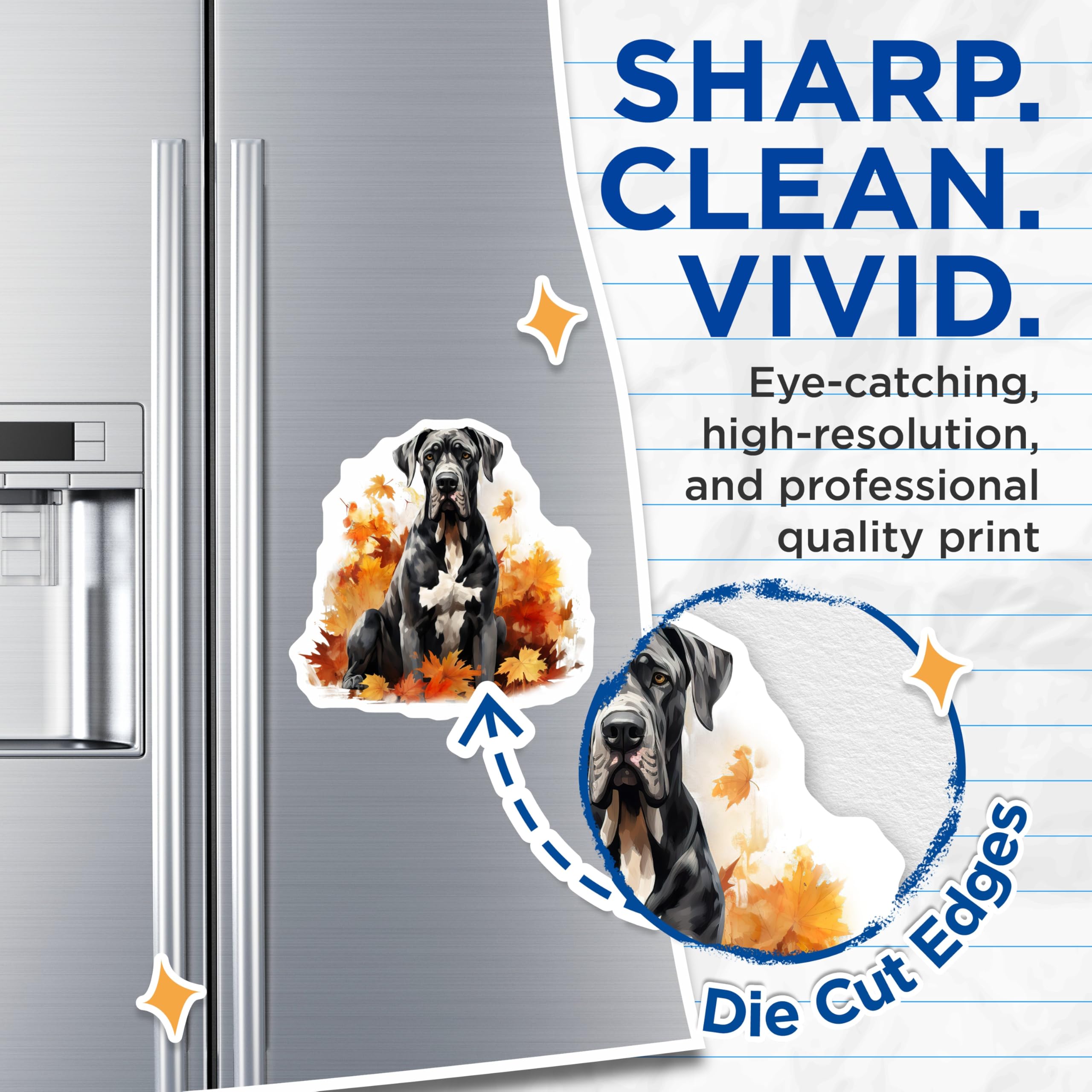 (2 Pack) Great Dane Dog Magnets - Autumn Fall Decor - Pet Owner Present Refrigerator Art - 5 Inches On Longest Side - Thick Durable Magnet - Made in USA - MAG28060