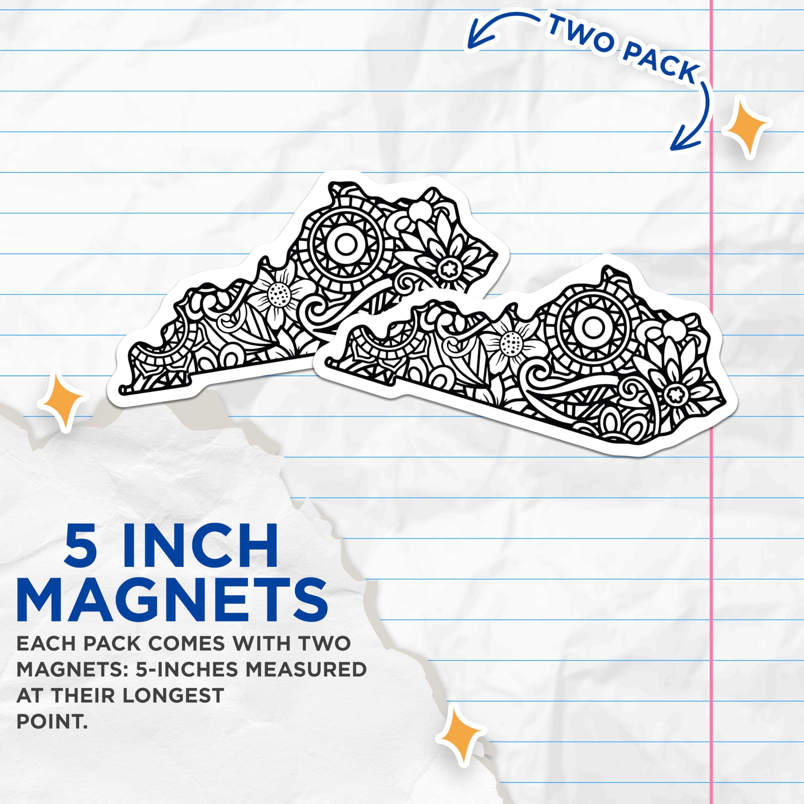 (2 Pack) Kentucky State Outline Magnets - Detailed Floral Mandala Zen Art - Bluegrass State Pride Refrigerator Decor - 5 Inches On Longest Side - Thick Durable Magnet - Made in USA - MAG19073