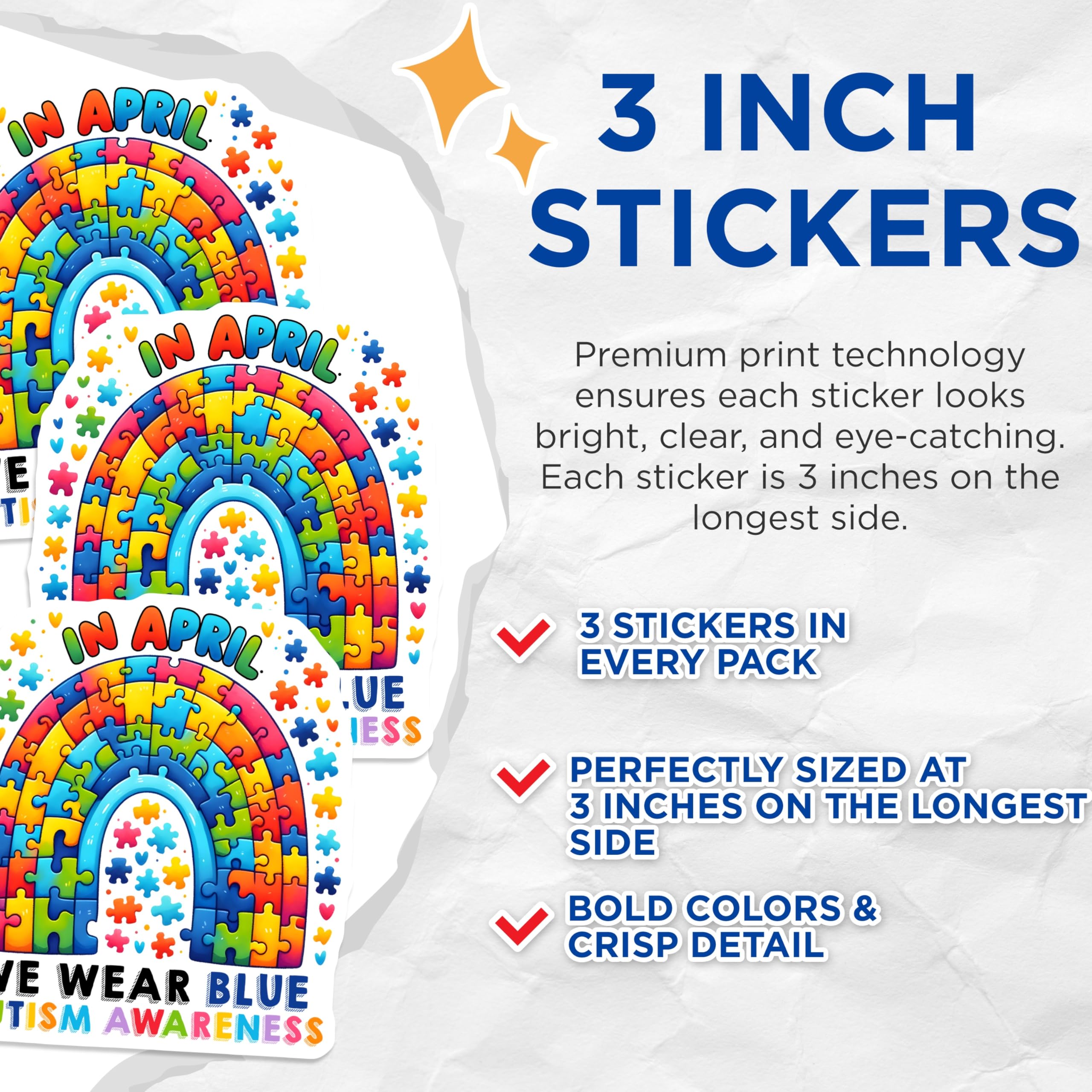 (3 Pack) Autism Awareness Decals - Rainbow Puzzle Piece - Laptop Decal - 3 Inches On Longest Side - Easy Peel & Apply - Made in USA - 3MCS1986