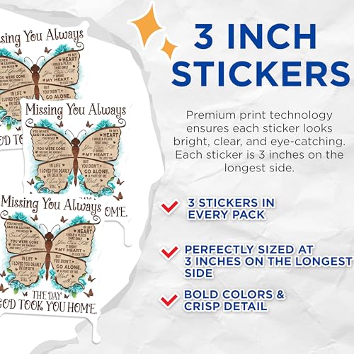 (3 Pack) Missing You Always Decals - Memorial Decal - Remembrance Decal - 3 Inches On Longest Side - Easy Peel & Apply - Made in USA - 3MCS4897