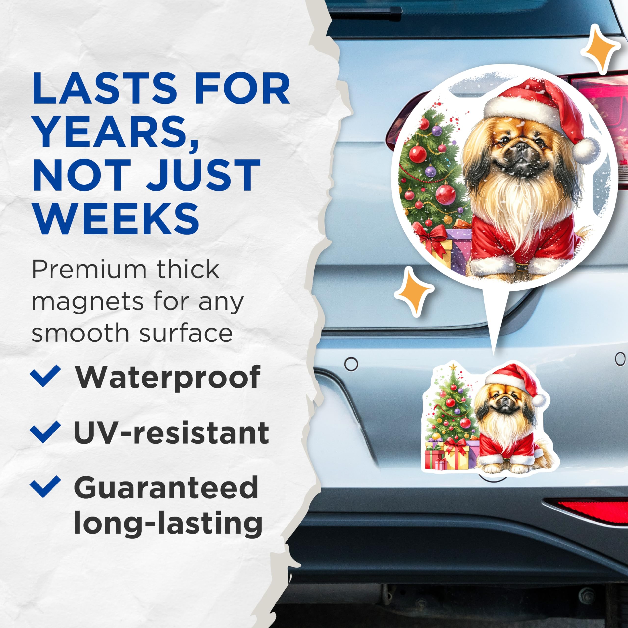 (2 Pack) Santa Pekingese Dog Magnets - Christmas Peke Lover Decor - Festive Animal Refrigerator Collectibles - 5 Inches On Longest Side - Thick Durable Magnet - Made in USA - MAG29082