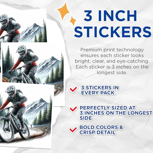(3 Pack) Mountain Bike Decals - Biker Silhouette - Extreme Sport Stickers - 3 Inches On Longest Side - Easy Peel & Apply - Made in USA - 3MCS1368
