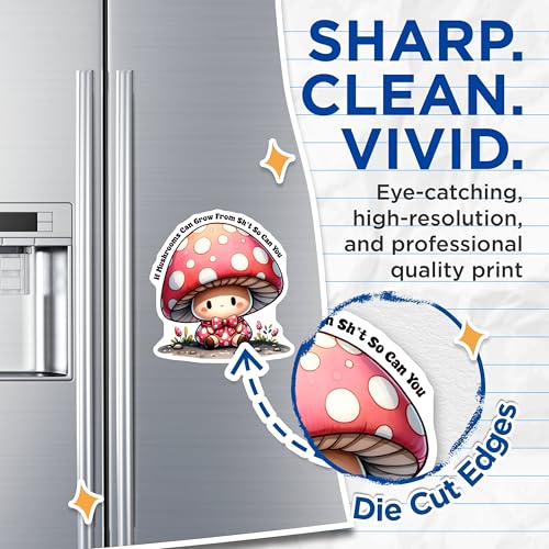 (2 Pack) Cute Mushroom Magnets - Funny Motivational Quote - Mushroom Art Decor - 5" On Longest Side - for Cars, Fridges, Toolboxes - Made in USA - MAG8248