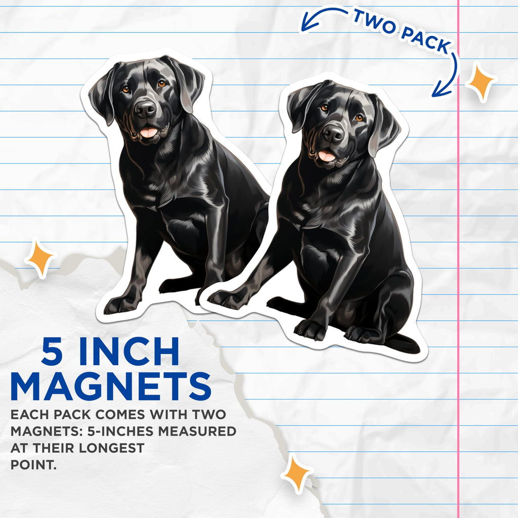 (2 Pack) Black Labrador Dog Magnets - Pet Lover Refrigerator Decor - Canine Companion Home Art - 5 Inches On Longest Side - Thick Durable Magnet - Made in USA - MAG26049