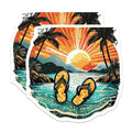 (2 Pack) Tropical Beach Sunset Stickers - Island Getaway - Retro Summer Vibes - 5" On Longest Side - Sticks to Smooth Flat Surfaces - Made in USA - BMCS9317