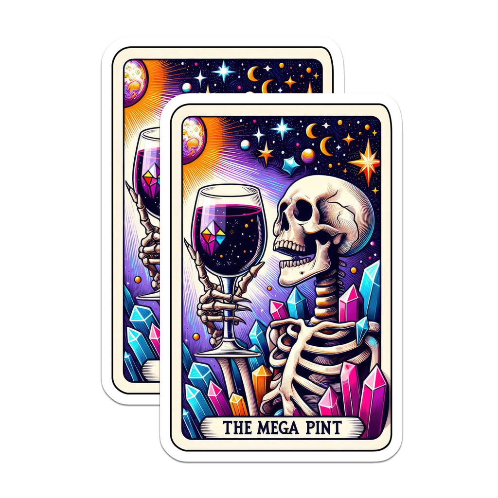 (2 Pack) Skull and Wine Stickers - Cosmic Crystal Stickers - The Mega Pint Skeleton Stickers - 5" On Longest Side - Sticks to Smooth Flat Surfaces - Made in USA - BMCS5453