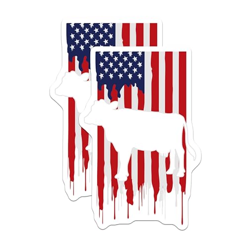 (2 Pack) Patriotic Cow Stickers - American Flag Decal - Farm Animal Decor - USA Pride Sticker - Country Living Stickers - 5" On Longest Side - Sticks to Smooth Flat Surfaces - Made in USA - BMCS5813