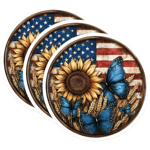 (3 Pack) Butterfly American Flag Decals - Sunflower Laptop Decal - Country Pride Stickers - 3 Inches On Longest Side - Easy Peel & Apply - Made in USA - 3MCS0042