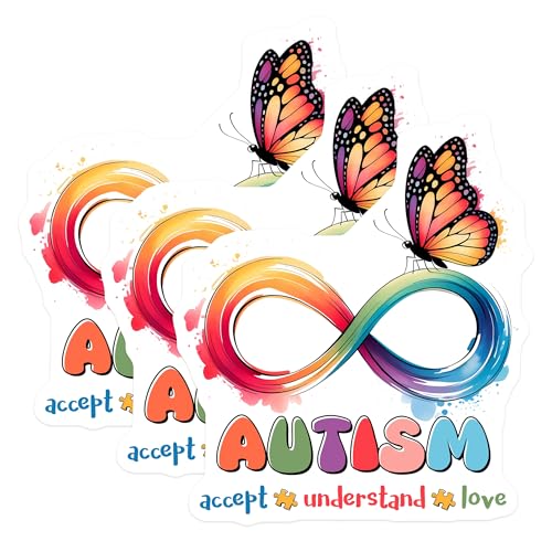 (3 Pack) Autism Awareness Decals - Butterfly Infinity Decal - Autism Puzzle Piece Stickers - 3 Inches On Longest Side - Easy Peel & Apply - Made in USA - 3MCS7190