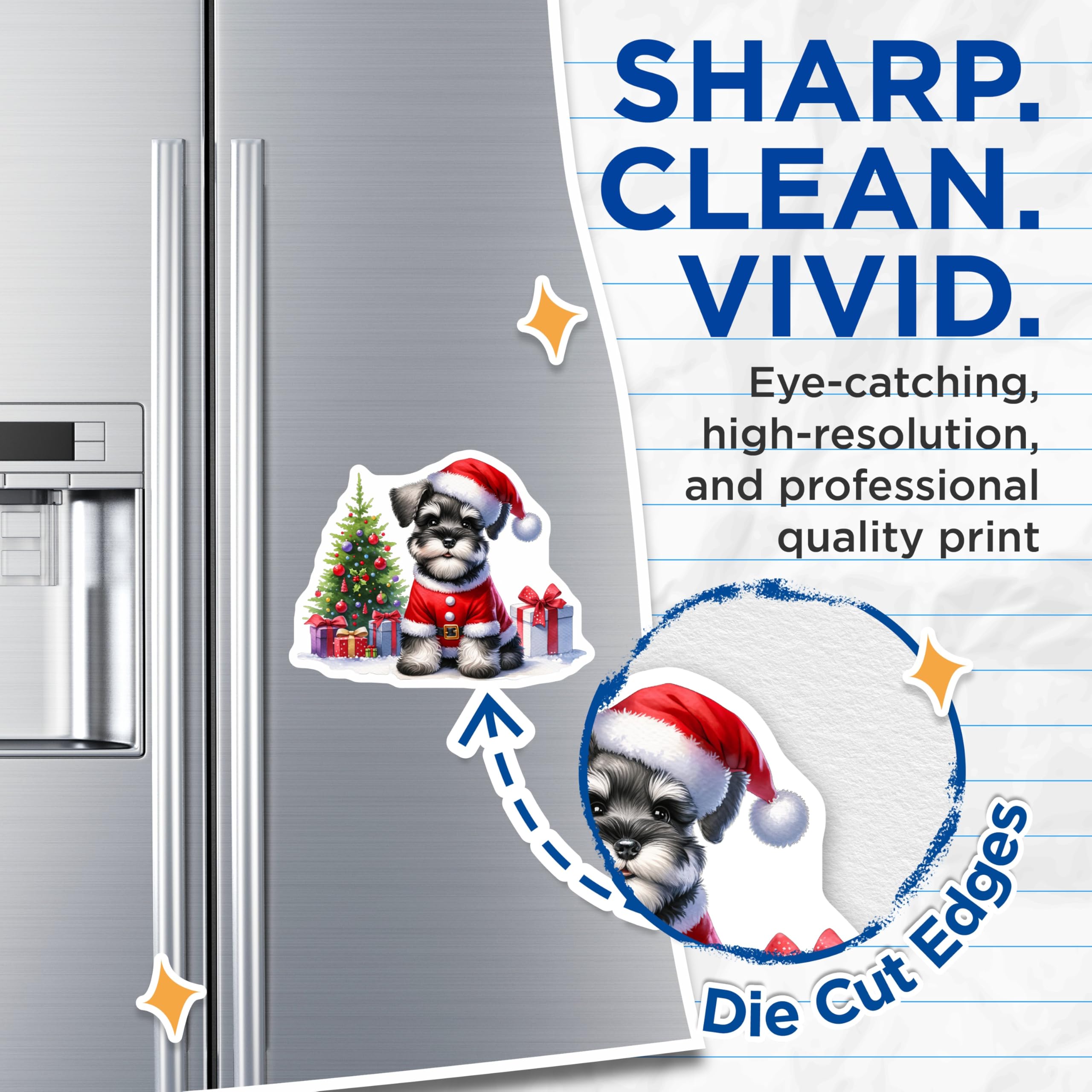 (2 Pack) Cute Schnauzer Puppy Magnets - Christmas Holiday Magnets - Pet Lover Dog Fridge Decor - 5 Inches On Longest Side - Thick Durable Magnet - Made in USA - MAG28478