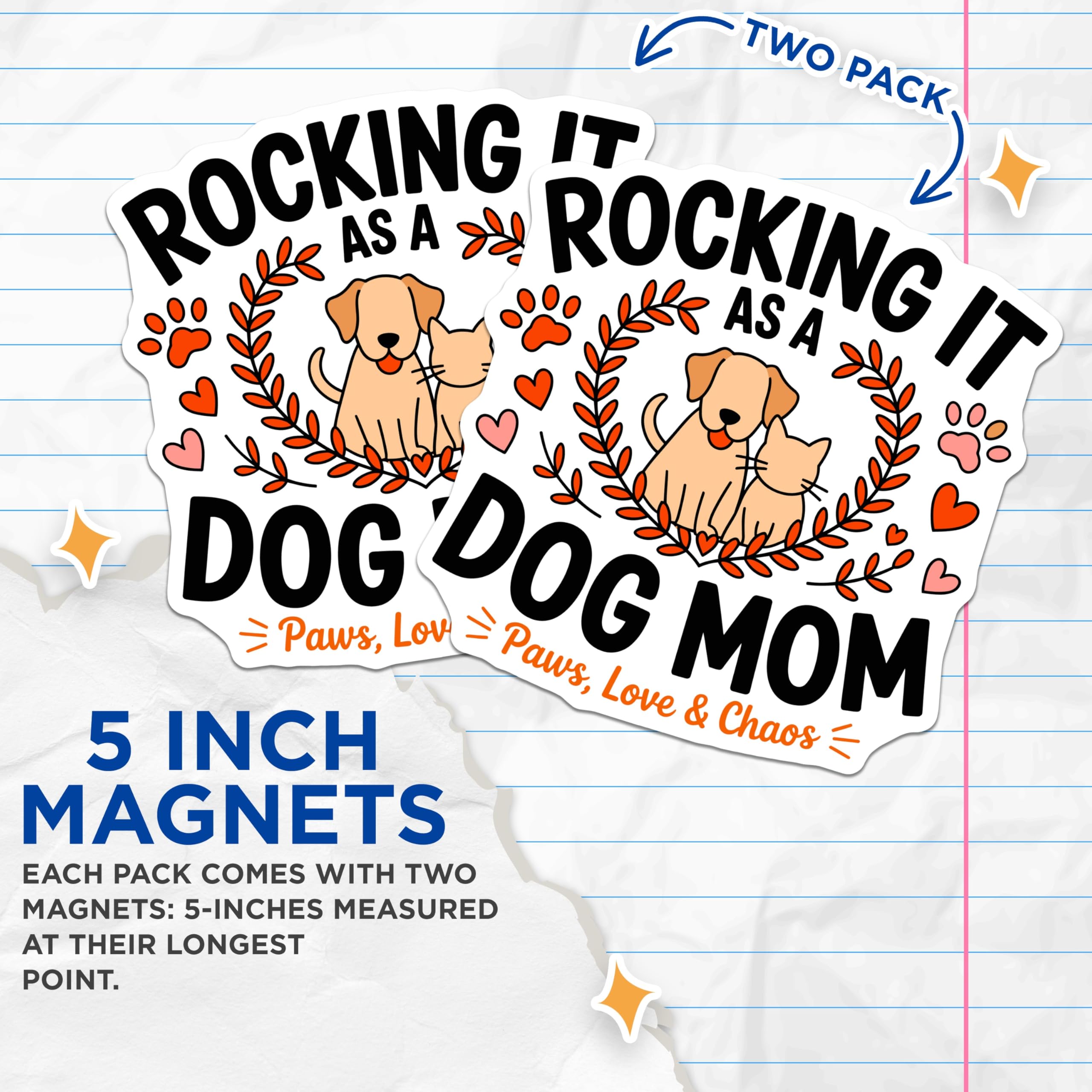 (2 Pack) Rocking It Dog Mom Magnets - Pet Parent Fridge Decor - Cute Animal Lover Magnets - 5 Inches On Longest Side - Thick Durable Magnet - Made in USA - MAG30422
