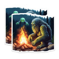 (2 Pack) Bigfoot Magnets - Alien Campfire Adventure - Cryptid Forest Night Scene - 5 Inches On Longest Side - Thick Durable Magnet - Made in USA - MAG21900