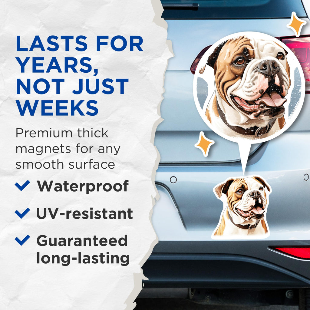 (2 Pack) American Bulldog Magnets - Dog Lover Decor - Pet Parent Refrigerator Accessories - Breed Enthusiast Items - 5 Inches On Longest Side - Thick Durable Magnet - Made in USA - MAG30454