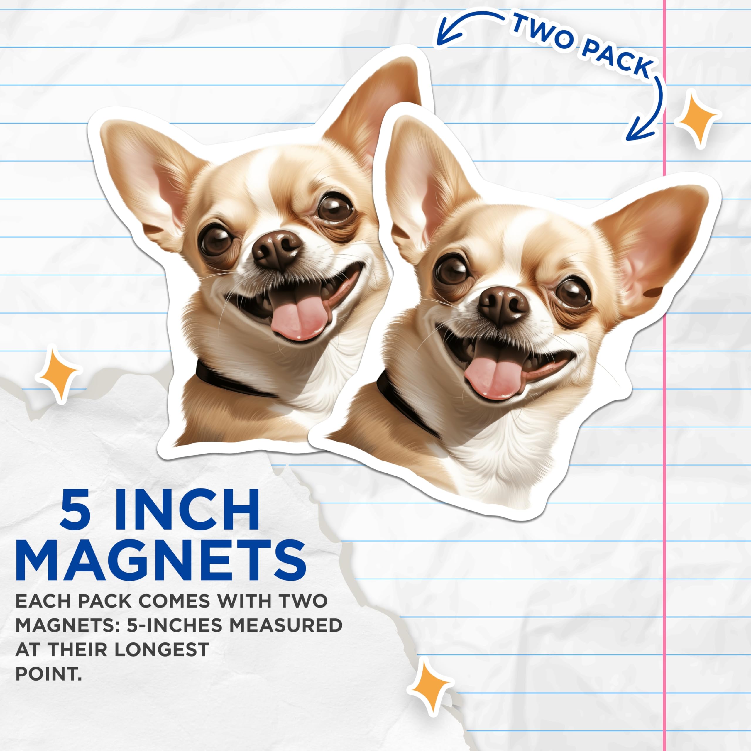 (2 Pack) Happy Chihuahua Magnets - Cute Dog Refrigerator Decor - Pet Owner Kitchen Accessories - Animal Lover Collectible - 5 Inches On Longest Side - Thick Durable Magnet - Made in USA - MAG26820