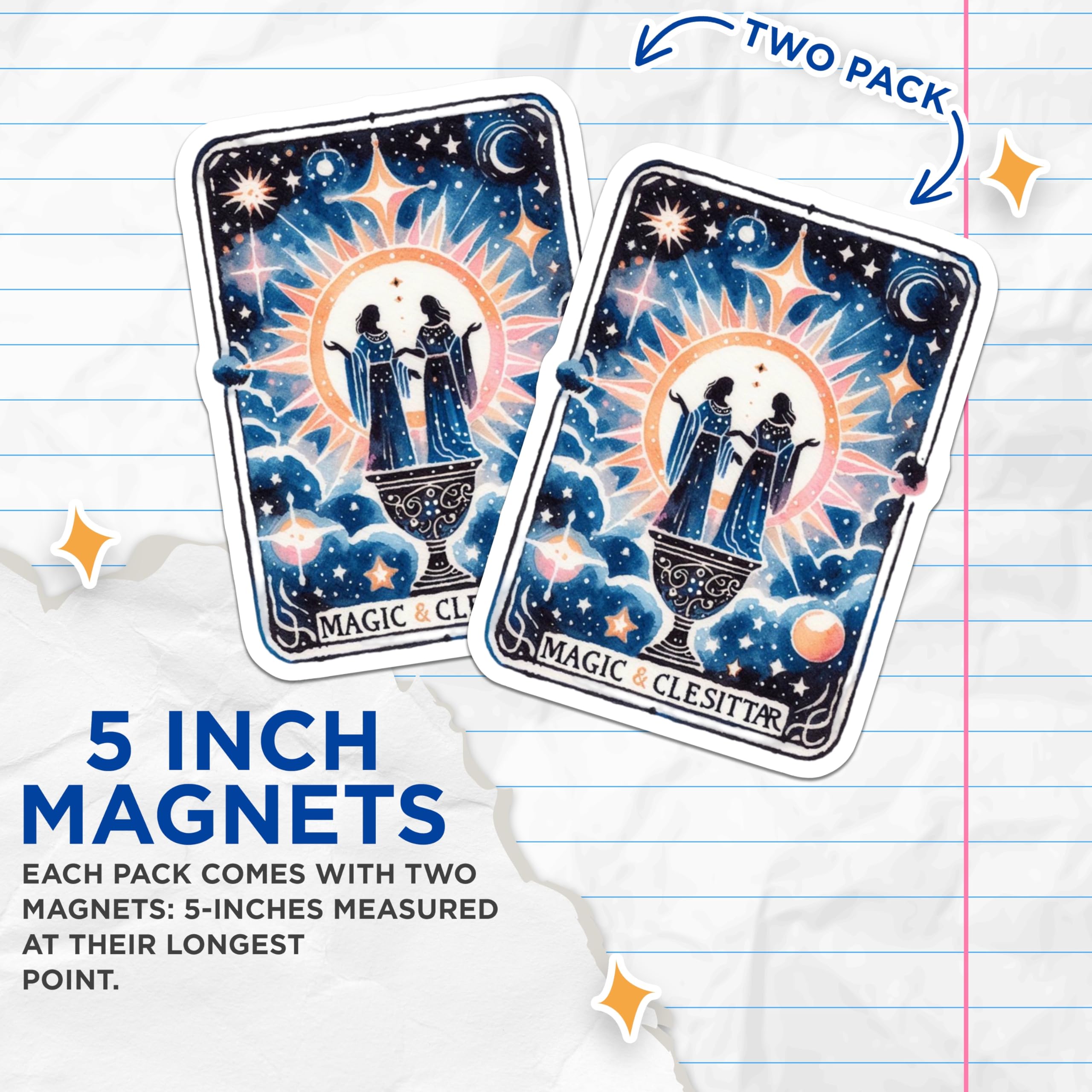 (2 Pack) Magic Tarot Magnets - Celestial Art - Mystical Decor - 5" On Longest Side - Premium Magnet - for Cars, Refrigerators, Toolboxes, Lockers - Made in USA - MAG14193