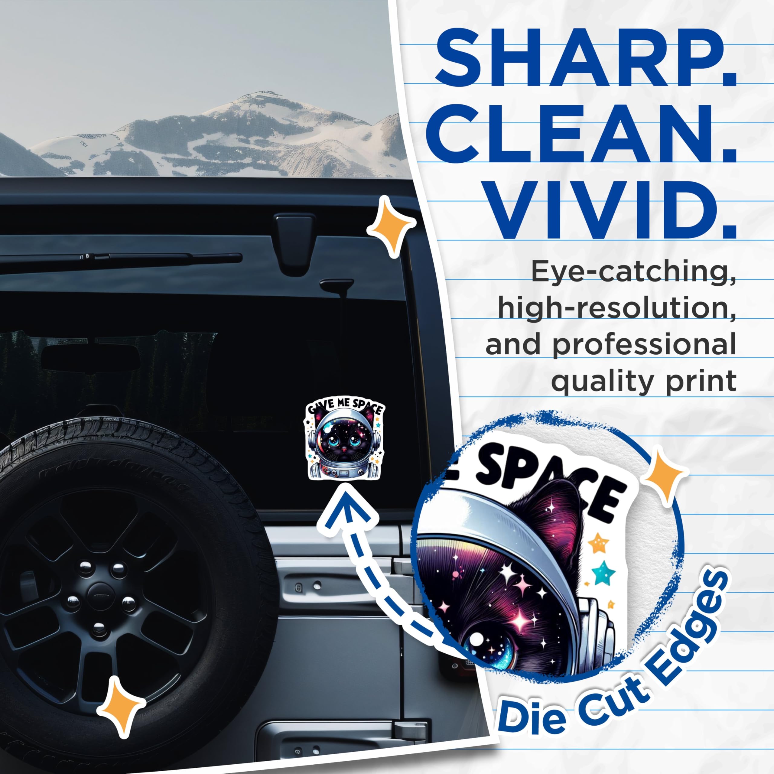 (2 Pack) Space Cat Stickers - Cute Astronaut Cat Stickers - Give Me Space Cat Decals for Laptop and Water Bottle - 5" On Longest Side - Sticks to Smooth Flat Surfaces - Made in USA - BMCS4584