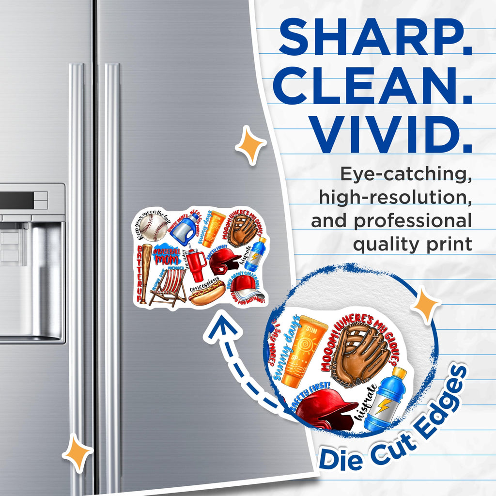 (2 Pack) Baseball Mom Magnets - Sports Mom Refrigerator - Little League Accessories - 5 Inches On Longest Side - Thick Durable Magnet - Made in USA - MAG29217