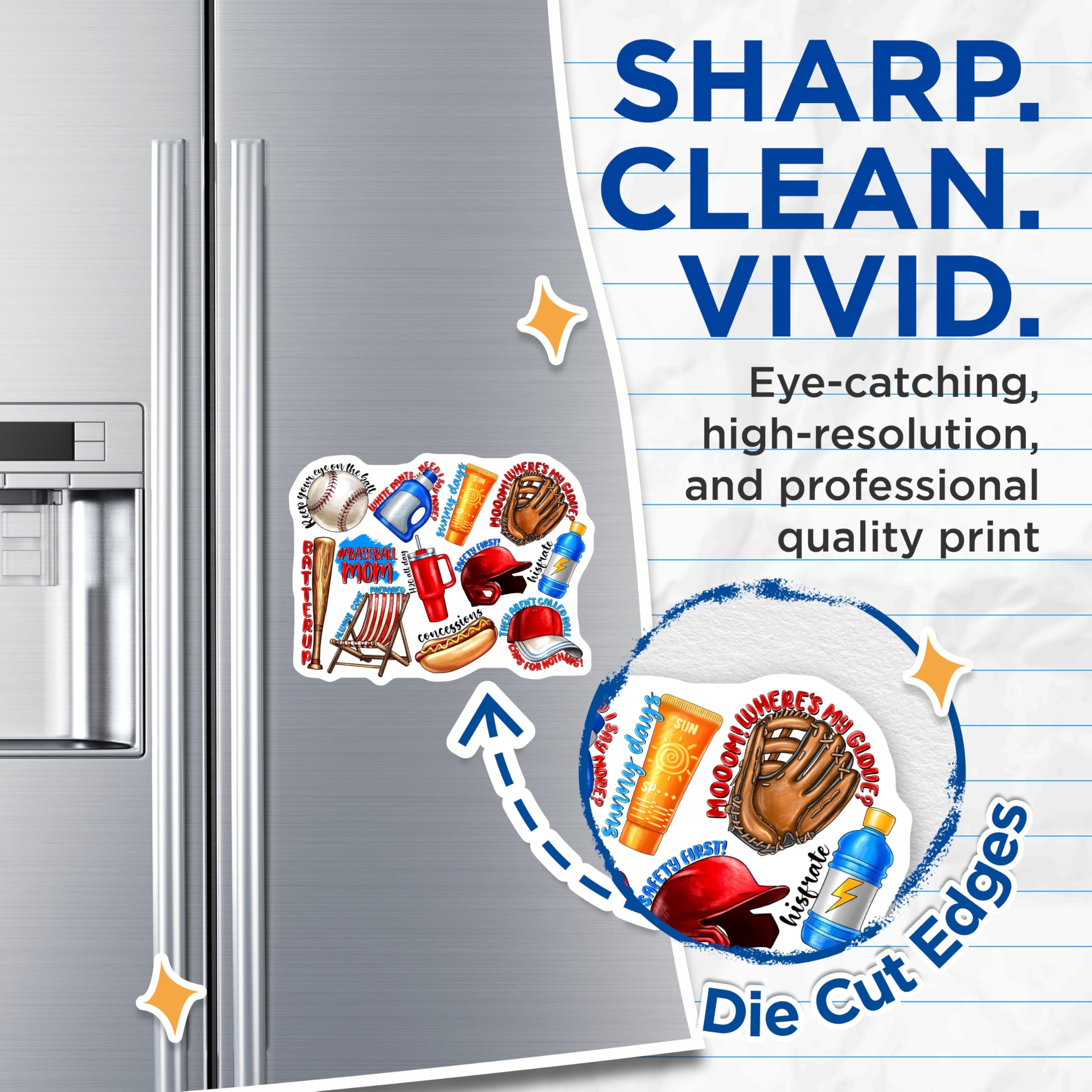 (2 Pack) Baseball Mom Magnets - Sports Mom Refrigerator - Little League Accessories - 5 Inches On Longest Side - Thick Durable Magnet - Made in USA - MAG29217