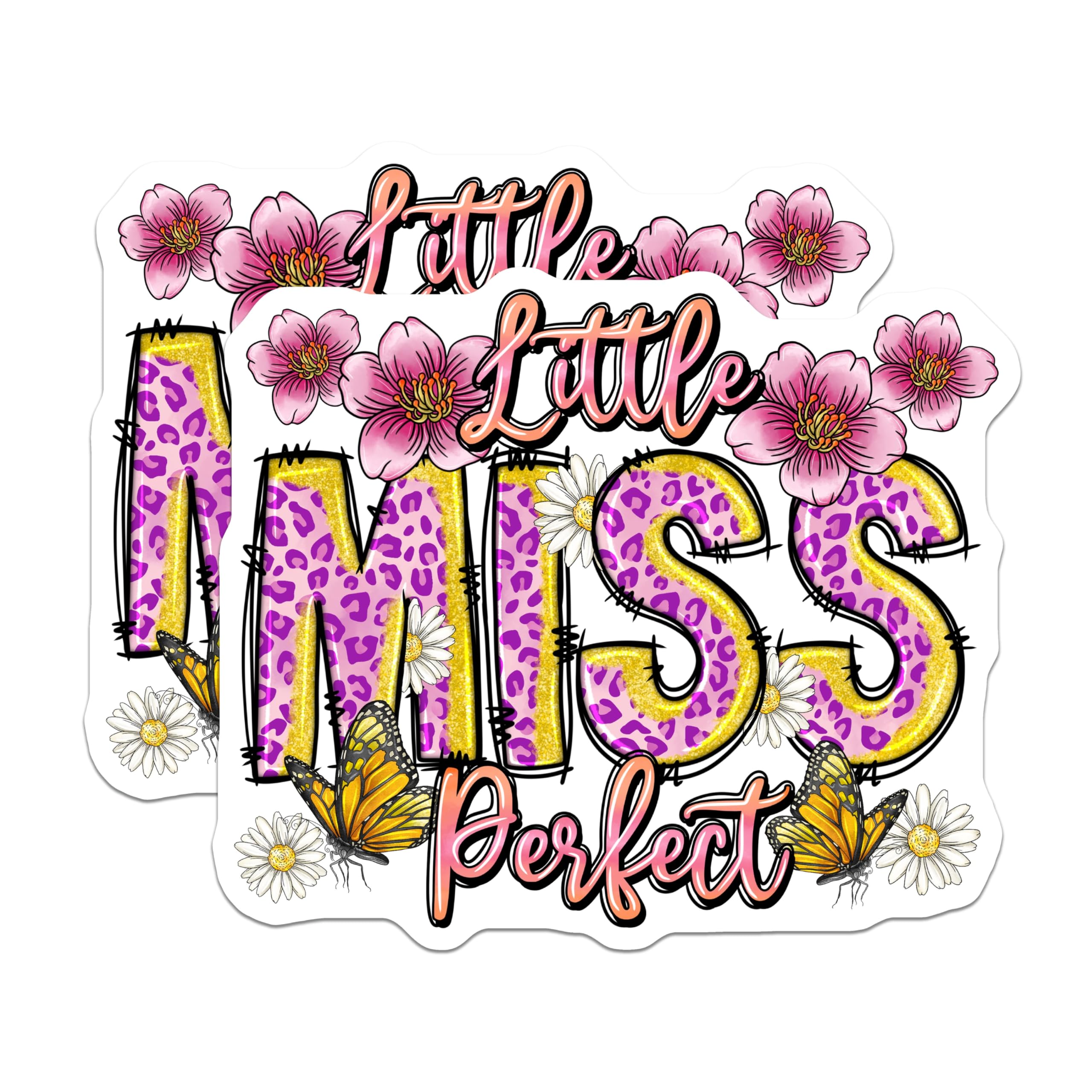 (2 Pack) Little Miss Perfect Magnets - Leopard Print Butterfly - Pink Floral Girly Aesthetic - 5 Inches On Longest Side - Thick Durable Magnet - Made in USA - MAG27671