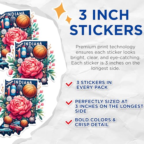 (3 Pack) Indiana Decals - State Pride - Laptop Decal - 3 Inches On Longest Side - Easy Peel & Apply - Made in USA - 3MCS0136