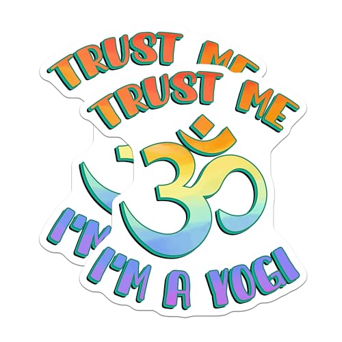 (2 Pack) Trust Me I'm a Yogi Stickers - Yoga Om Stickers - Inspirational Yoga Stickers - 5" On Longest Side - Sticks to Smooth Flat Surfaces - Made in USA - BMCS4732