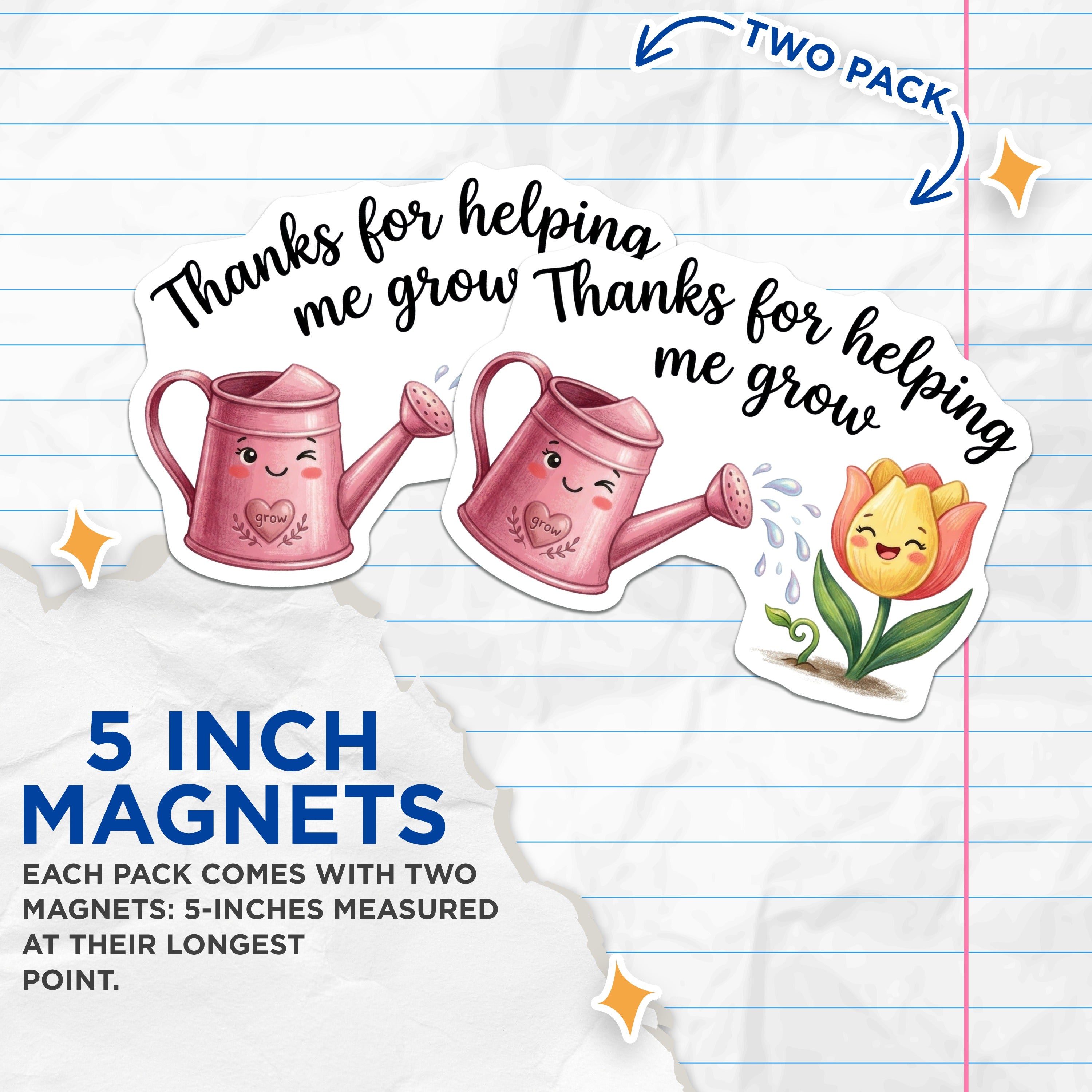 (2 Pack) Teacher Appreciation Magnets - Educator Thank You - School Year Keepsake - 5 Inches On Longest Side - Thick Durable Magnet - Made in USA - MAG37661