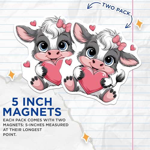 (2 Pack) Cute Cow Magnets - Animal Heart Magnets - Fridge Magnets for Cow Lovers - 5" On Longest Side - for Cars, Refrigerators, Toolboxes, Lockers - Made in USA BMCS3406